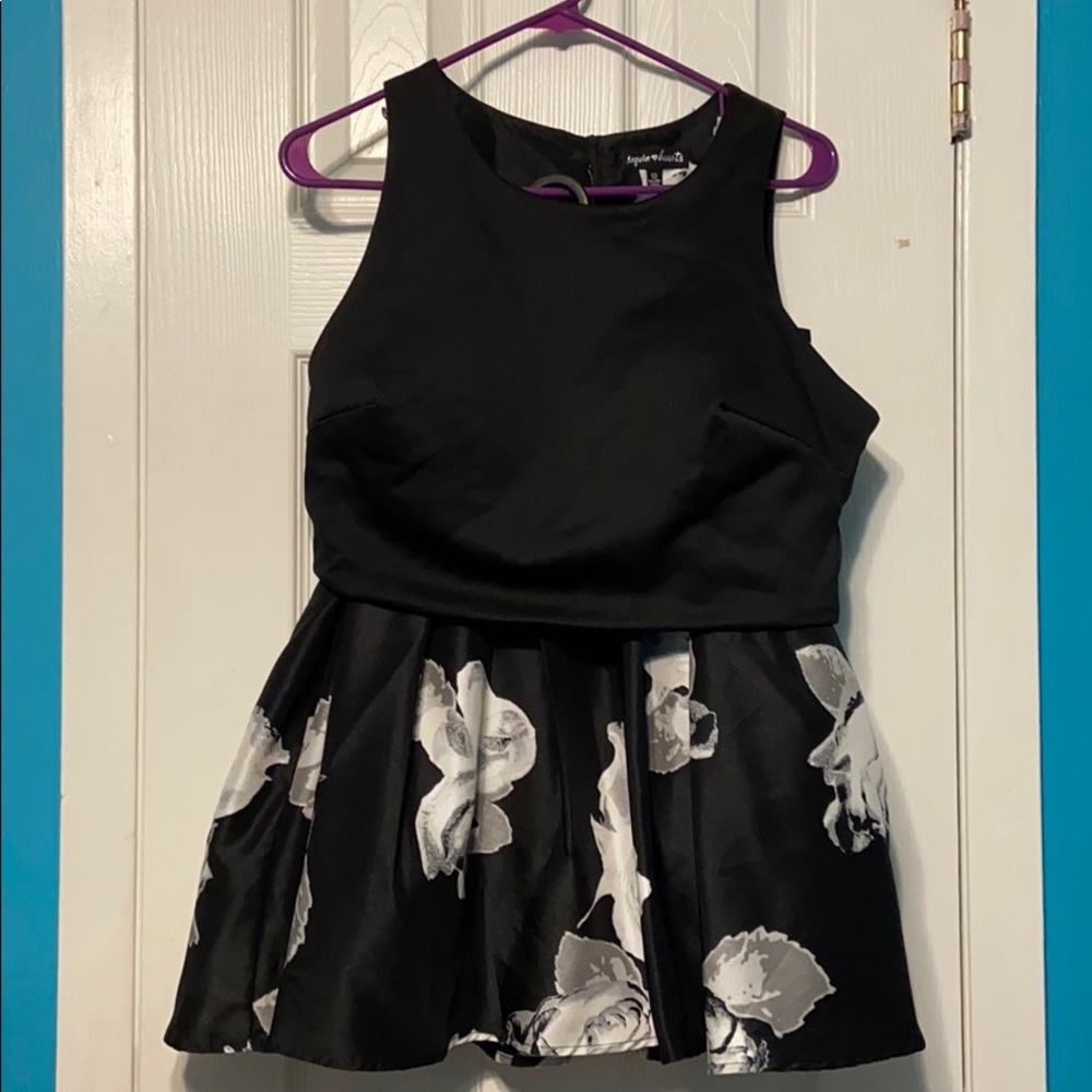 Black and white flower 2 piece dress